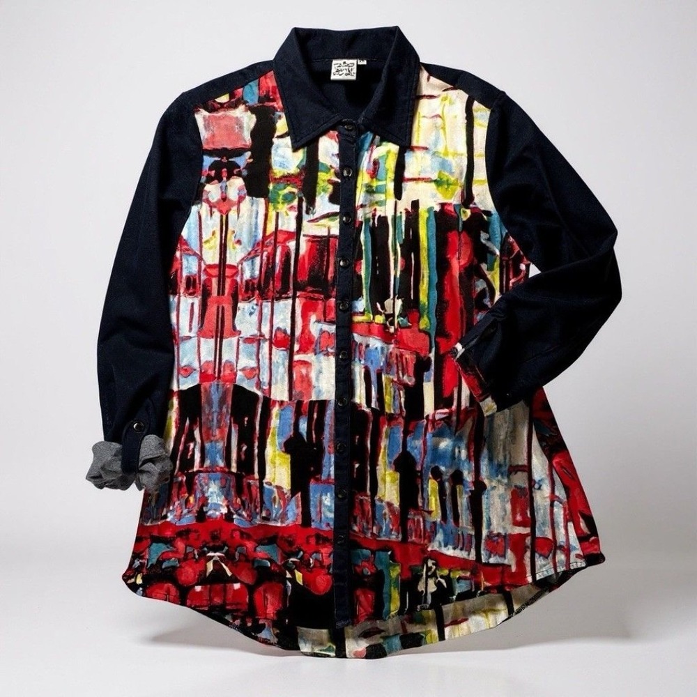 Parsley & Sage Shirt Womens XL Multicolor Button Front Long Sleeve Tunic Top